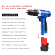 Load image into Gallery viewer, 12V 2.0Ah Li-ion Battery M12 Replacement Lithium-ion Battery Pack for Milwaukee M12 Cordless Tools 48-11-2401 48-11-2402 Power Tools - .